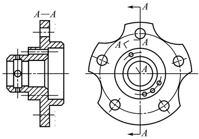 圖1-36鈑金加工件復(fù)合剖視圖 圖1-36鈑金加工件復(fù)合剖視圖