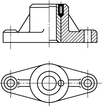 圖1-26鈑金加工件半剖視圖 圖1-26鈑金加工件半剖視圖